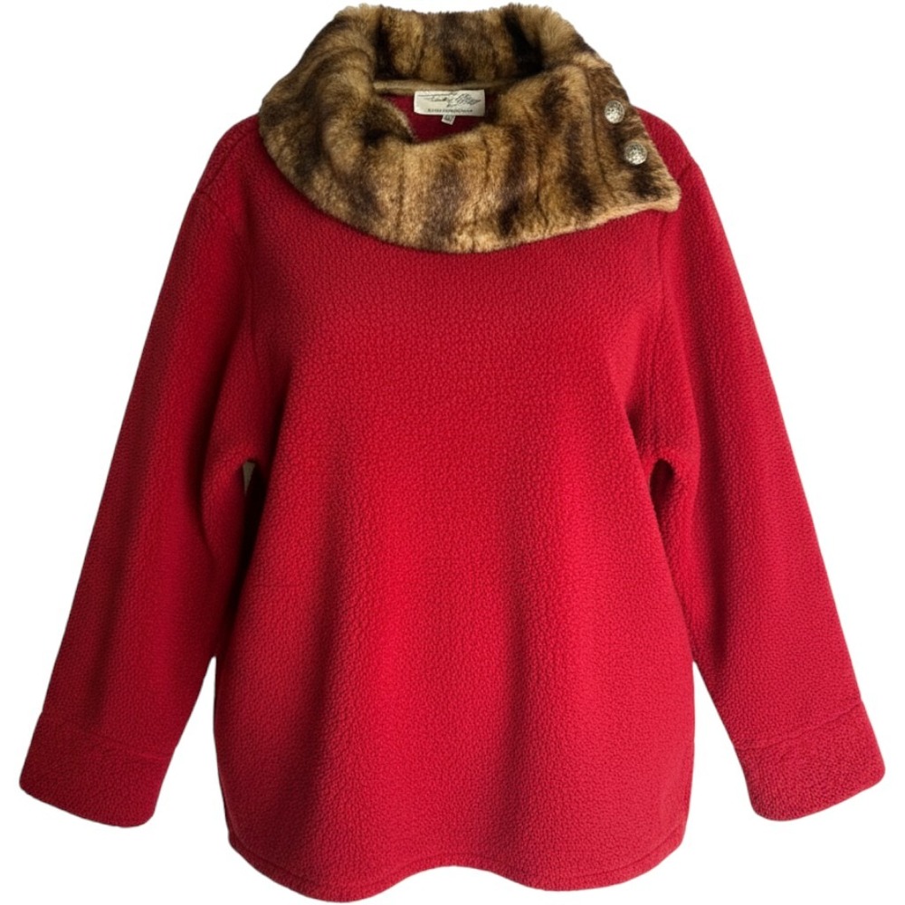 VTG Tosha Polizzi Sweater Women XL Faux Fur Collar Sherpa Saddleblanket Pullover